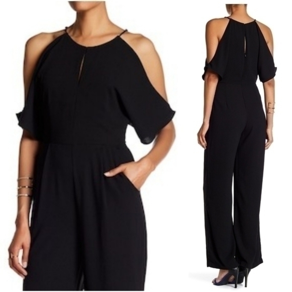 Adelyn Rae Cold Shoulder Black Jumpsuit